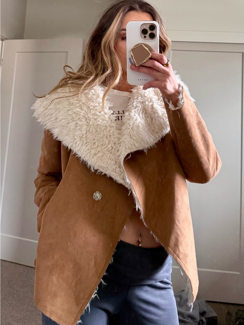 Me Jane Faux Suede Sherpa Jacket Size M